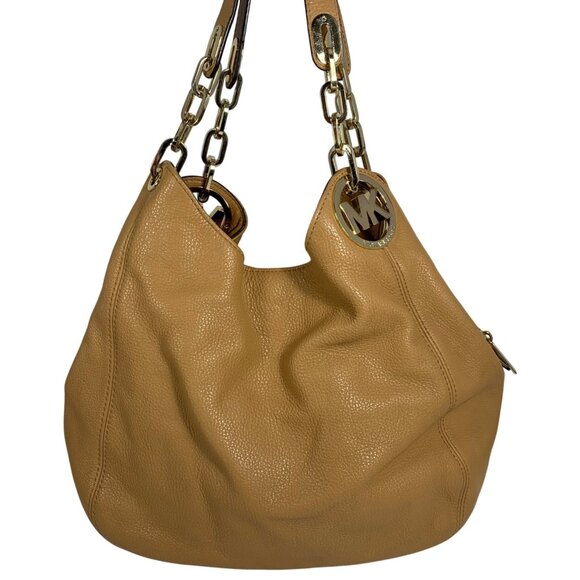 MICHAEL KORS Fulton Large Acorn Brown Leather Slouchy Shoulder Bag Tote VGC - Picture 1 of 13
